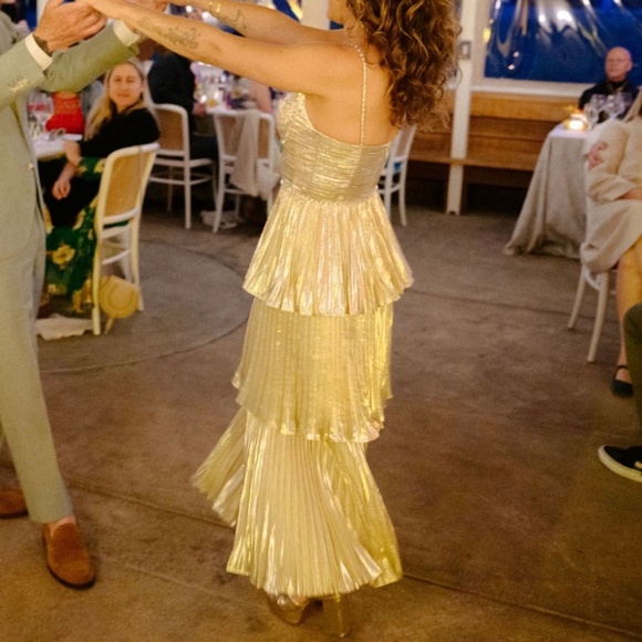 SELF-PORTRAIT Metallic Gold Tiered Midi Dress - Picture 7 of 15